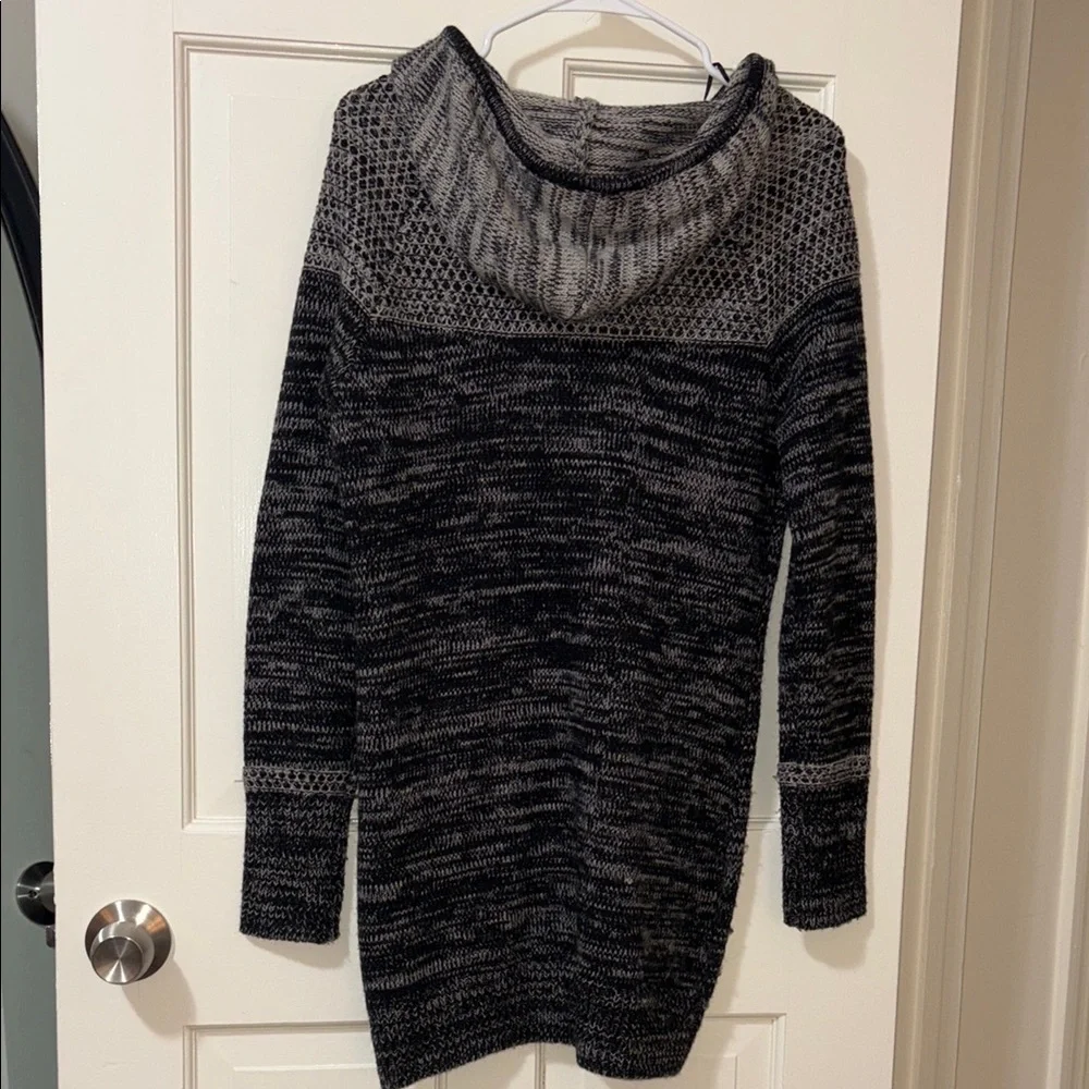 Long Knit Hooded Zip Sweater Cardigan - Black and Gray